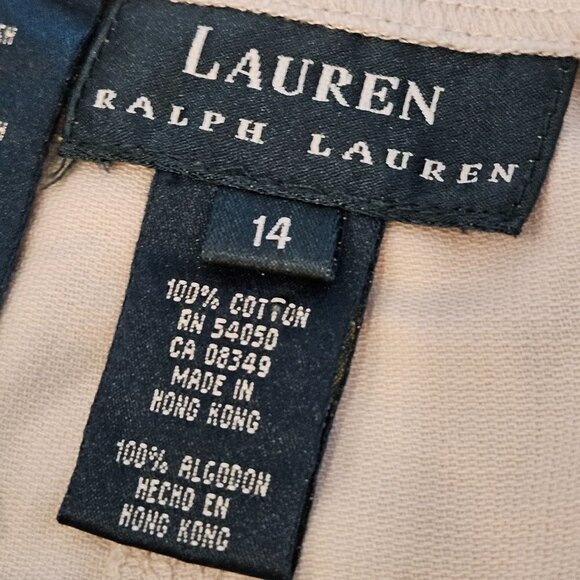 Bali Lauren Ralph Lauren Size 14 Beige Cotton Pant Trouser Adjustable Waist - Picture 7 of 12